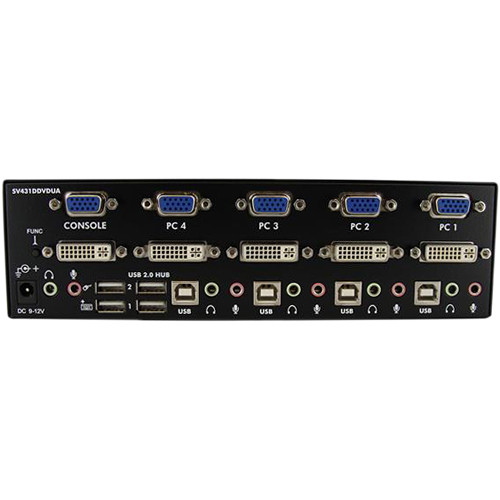 StarTech 4-Port DVI + VGA Dual Monitor KVM Switch with Audio & USB Hub (Black)