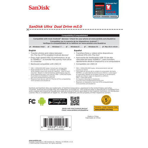 SanDisk 32GB Ultra Dual m3.0 USB 3.0 / micro-USB Flash Drive