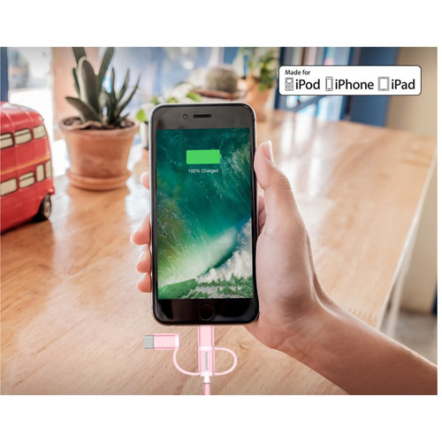 Naztech Braided 3-in-1 Hybrid USB Cable (6', Rose Gold)
