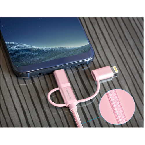 Naztech Braided 3-in-1 Hybrid USB Cable (6', Rose Gold)