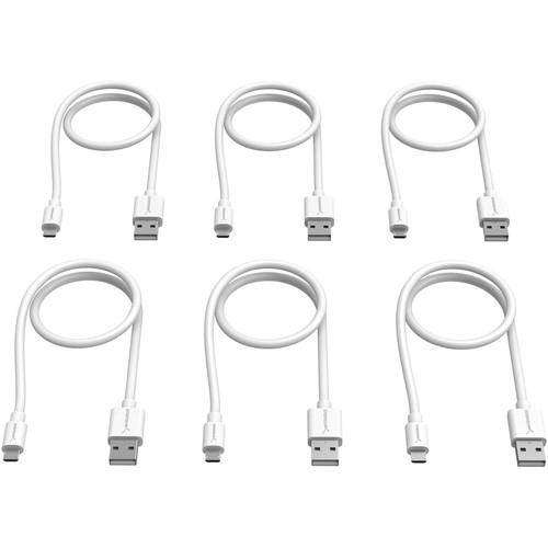 Sabrent USB 2.0 Type-A Male to Micro-B Male Cable (1', White, 6-Pack)