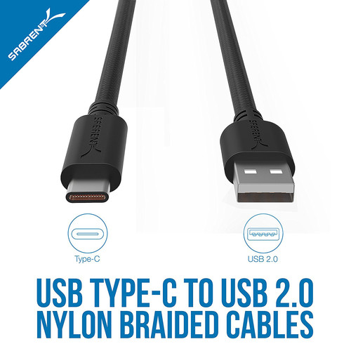 Sabrent USB 2.0 Type-C to USB Type-A Male Sync and Charge Cable (1', Black, 6-Pack)