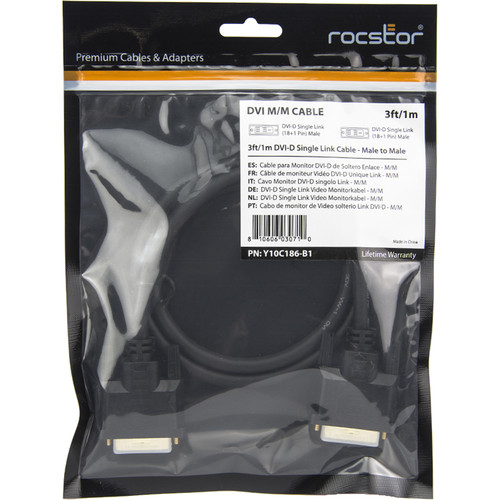 Rocstor Rocpro DVI-D Single-Link Male Cable (3', Black)