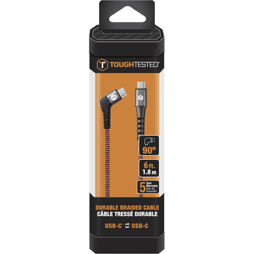 ToughTested Braided Right Angle USB Type-C Male to USB Type-C Male Cable (6')
