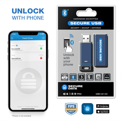 SecureData SecureUSB BT 64GB Hardware Encrypted Flash Drive