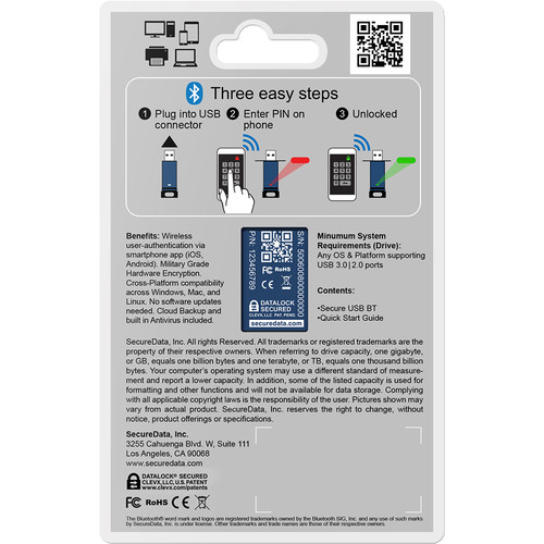 SecureData SecureUSB BT 64GB Hardware Encrypted Flash Drive