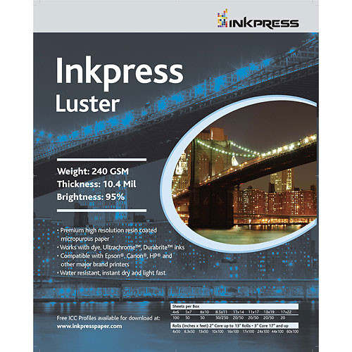 Inkpress Media Photochrome RC Luster Paper for Inkjet 17" Wide Roll - 100' Long