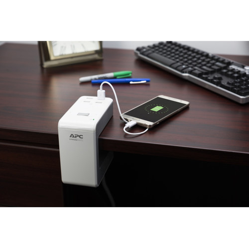 APC Essential SurgeArrest 6-Outlet Surge Protector with USB Ports (120V, White)
