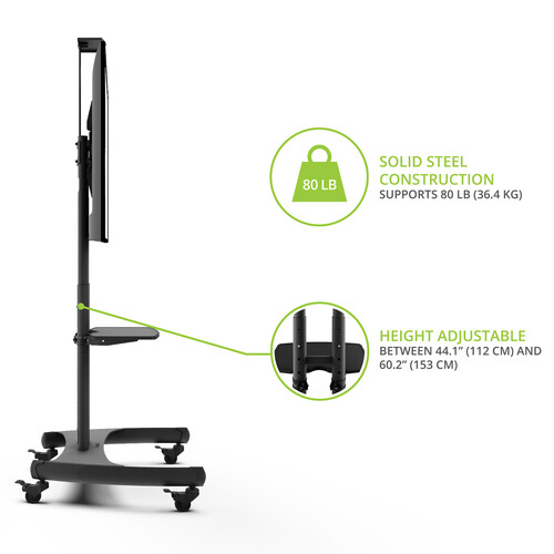 Kanto Living Mobile TV Cart with Adjustable Shelf for 37 to 65