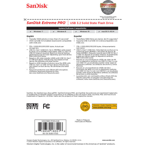 SanDisk 1TB Extreme Pro USB 3.2 Solid State Flash Drive