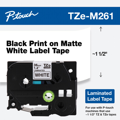 Brother TZe-M261 Label Tape for P-Touch Labelers (Black on Matte White, 1.4