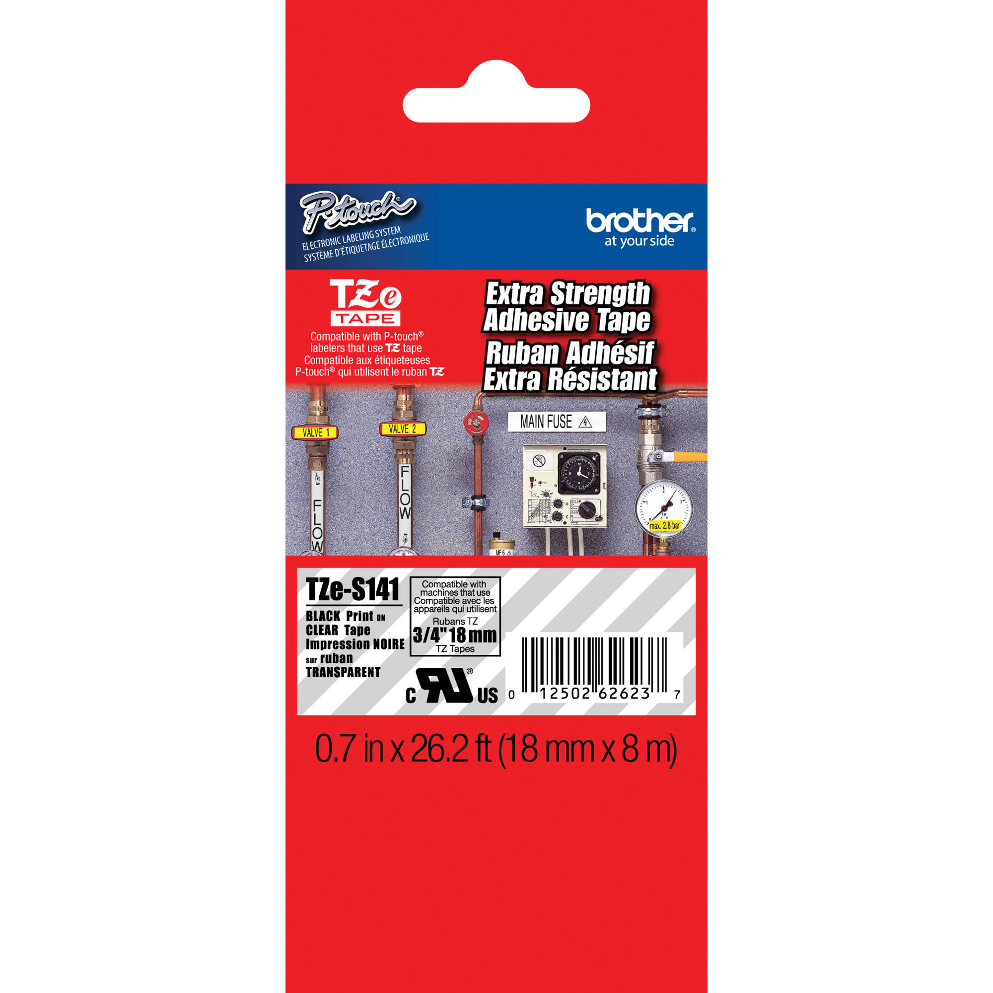 Brother TZeS141 Tape with ExtraStrength Adhesive for P-Touch Labelers (Black on Clear, 3/4" x 26.2')