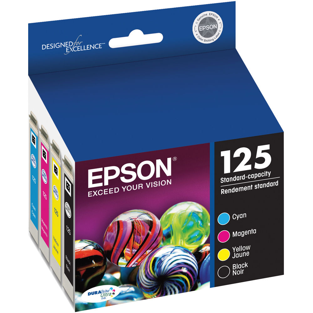 Epson T125120-BCS 125 Combo-Pack Standard Capacity Ink Cartridges (Cyan, Magenta, Black, Yellow)