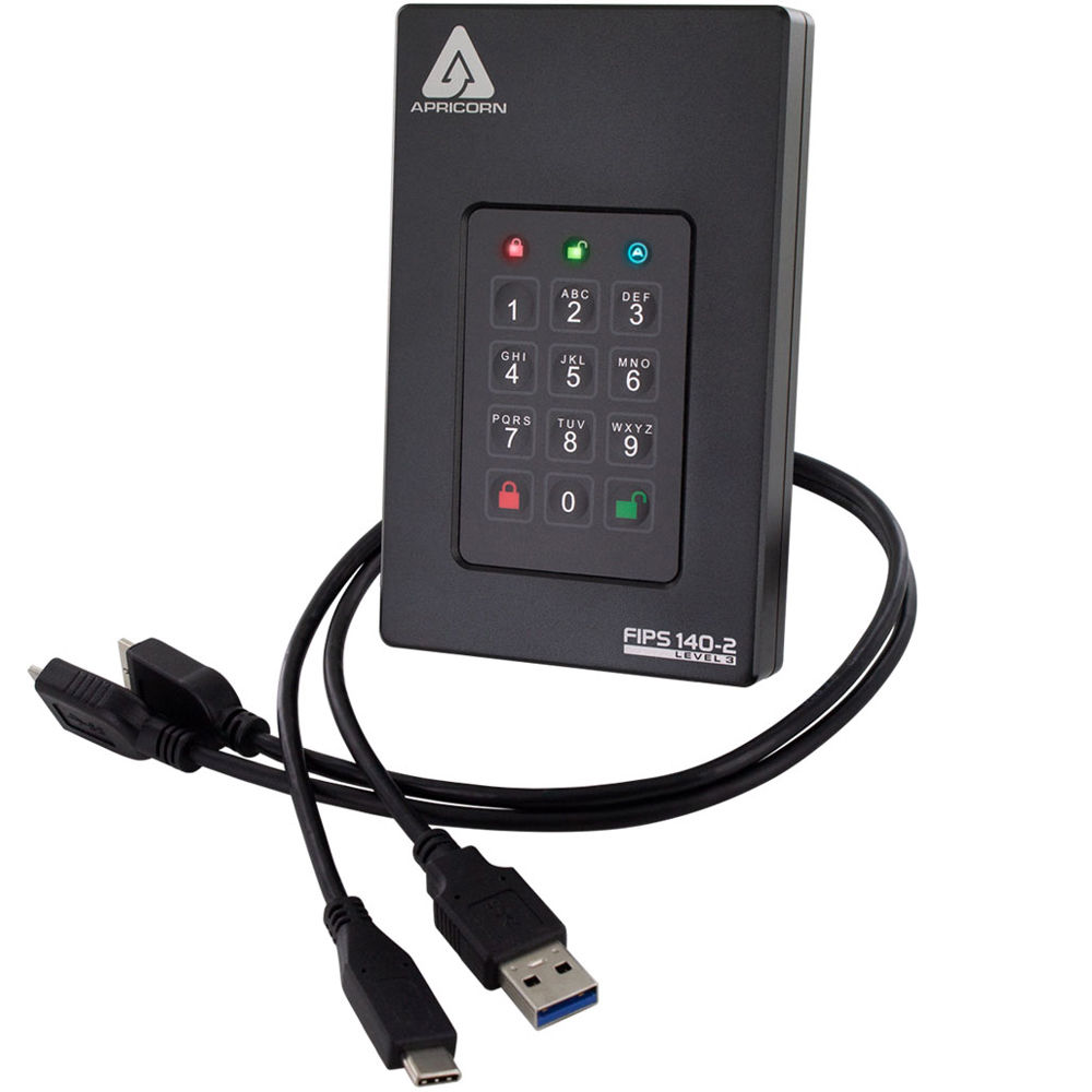 Apricorn 2TB Aegis Fortress L3 FIPS 140-2 Level 3 Encrypted Portable Hard Drive