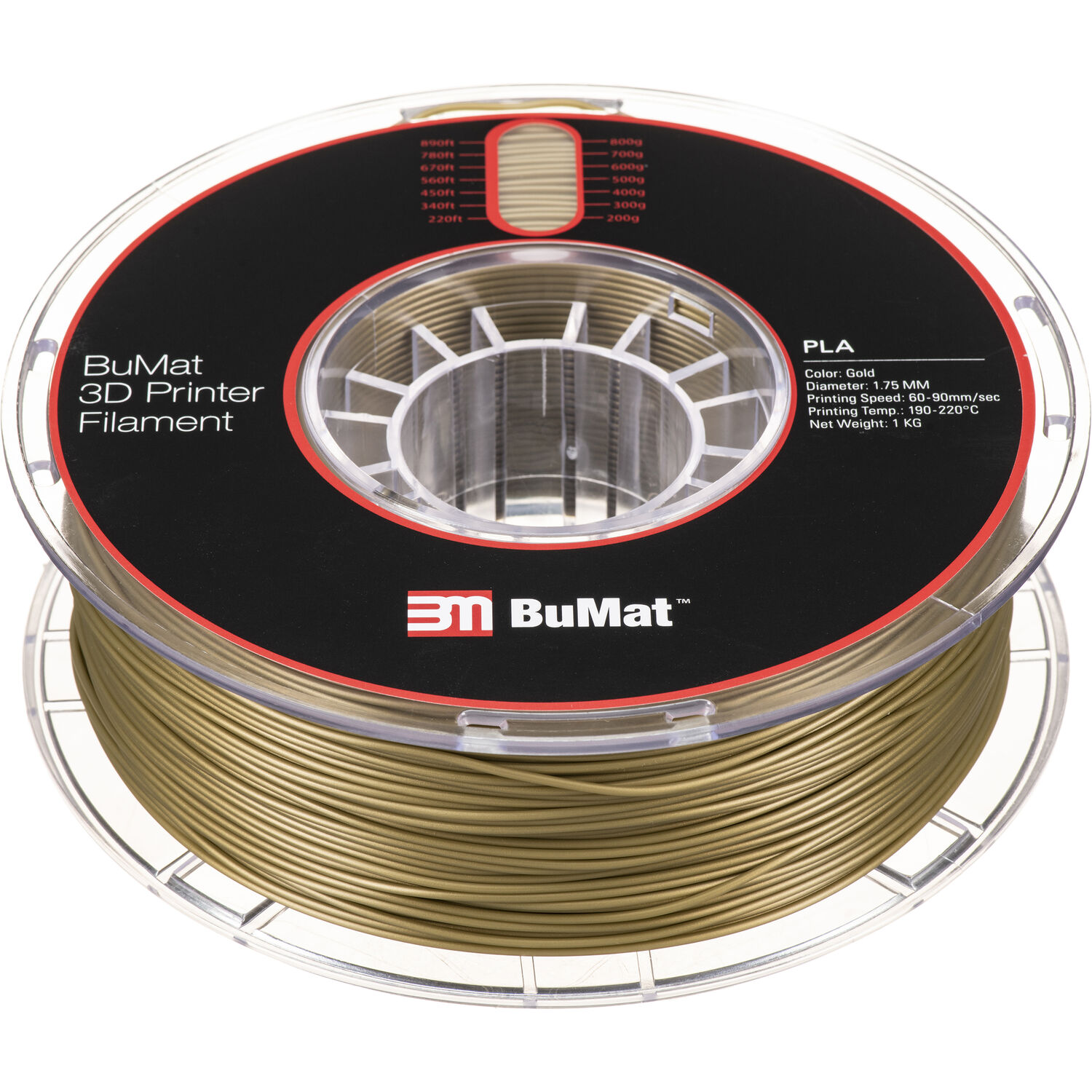 BuMat 1.75mm PLA Filament (1kg, Gold)