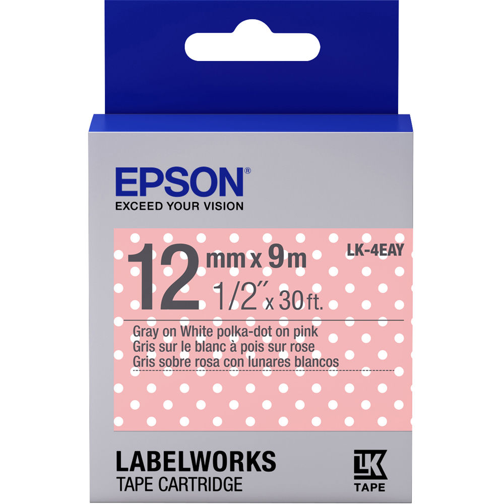 Epson LabelWorks Standard LK Tape Gray on Pink Polka Dot Cartridge (1/2" x 30')