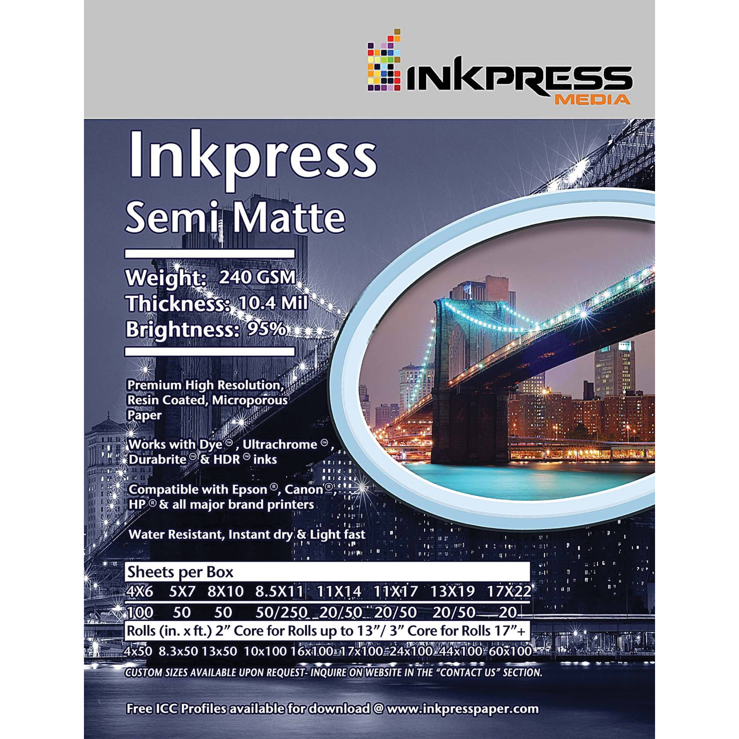 Inkpress Media Semi-Matte 250 Photo Inkjet Paper (11 x 17", 50 Sheets)