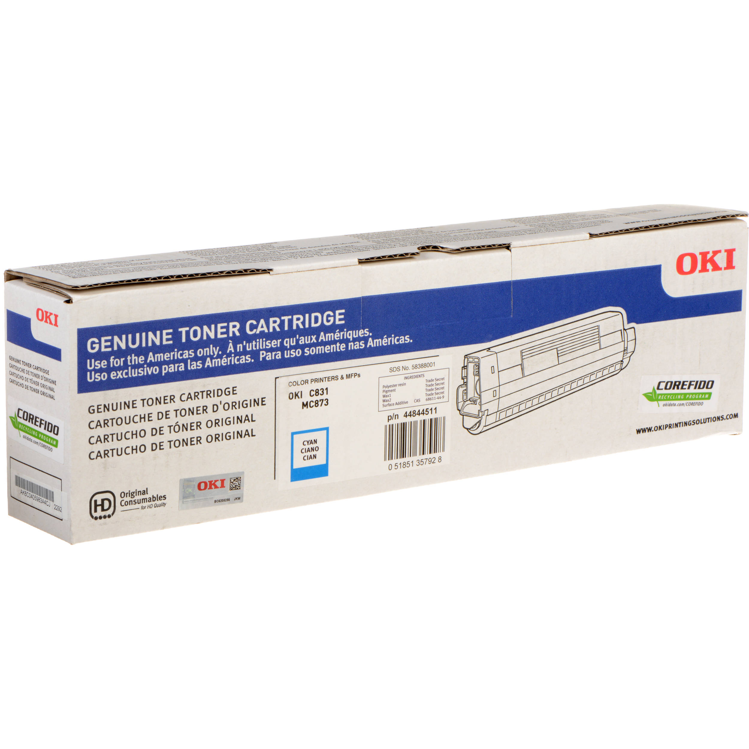 OKI 10K Cyan Toner Cartridge for C831 & MC873 Printers