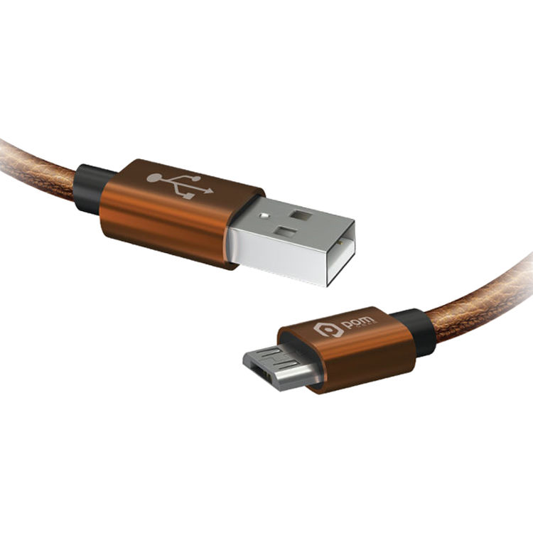 POM GEAR Micro-USB Type-B Male to USB Type-A Male Faux Leather Charging Cable (3', Saddle)
