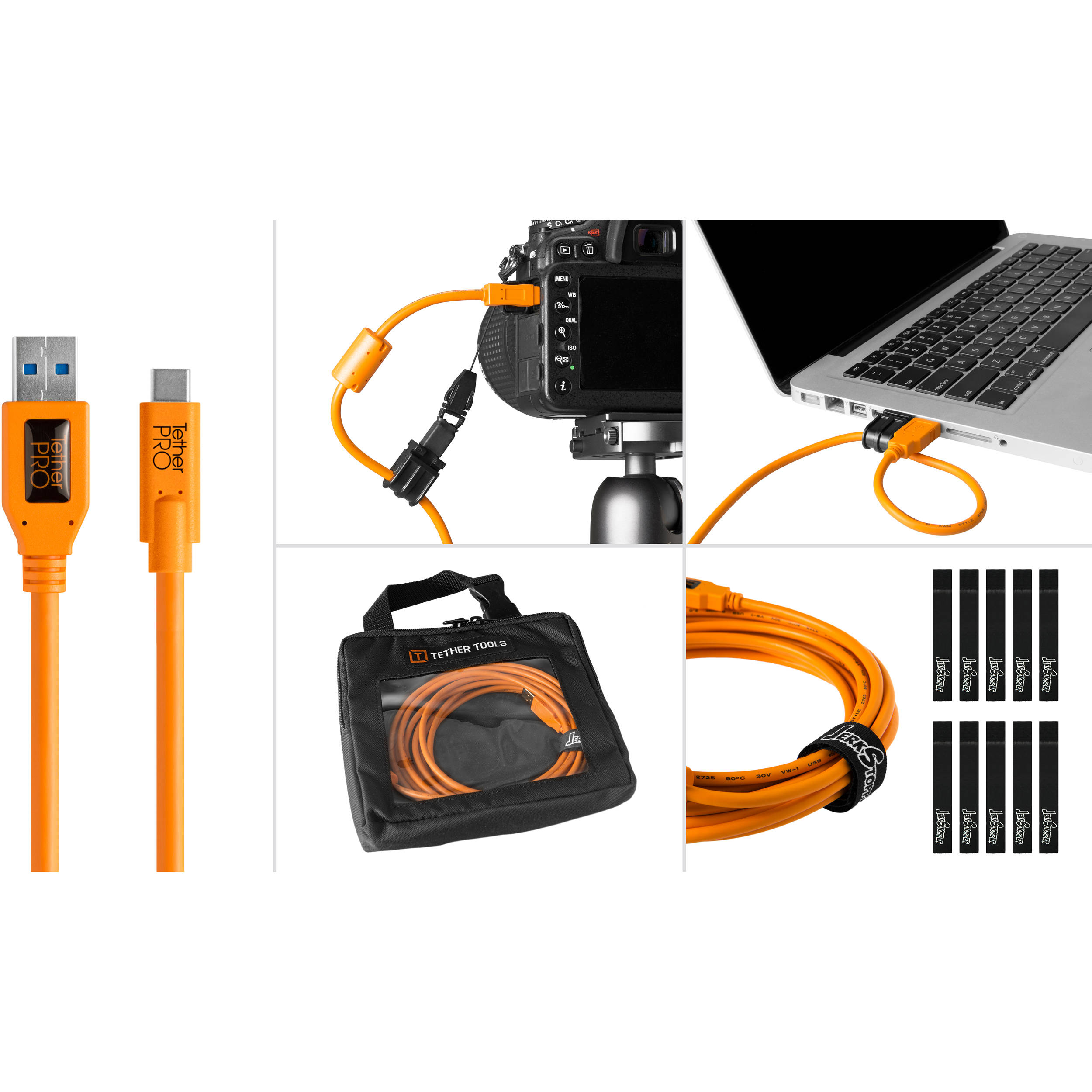 Tether Tools Starter Tethering Kit with USB 3.0 Type-A to Type-C Cable (15', Orange)