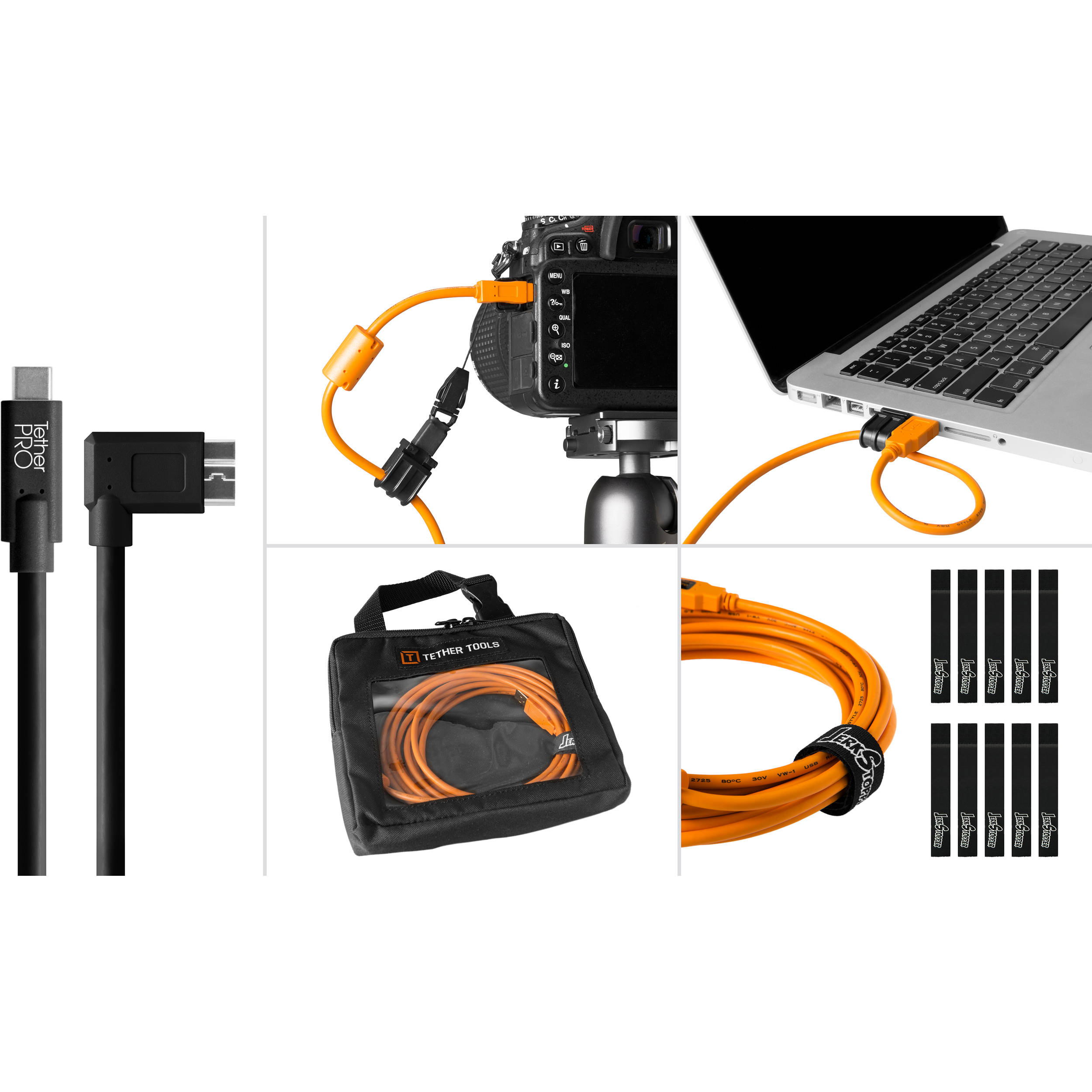 Tether Tools Starter Tethering Kit with USB 3.0 Type-C to Micro-B Right Angle Cable (15', Black)